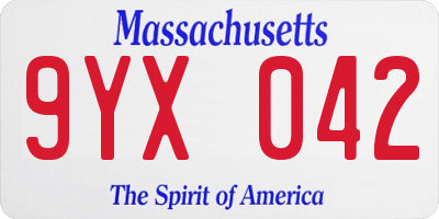MA license plate 9YX042
