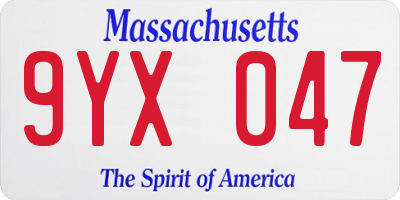 MA license plate 9YX047