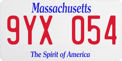 MA license plate 9YX054