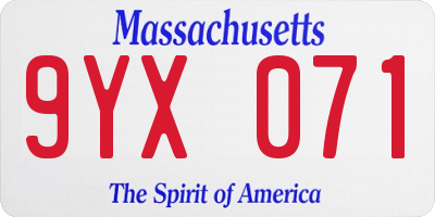 MA license plate 9YX071
