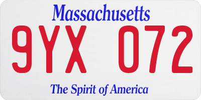 MA license plate 9YX072