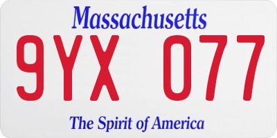 MA license plate 9YX077