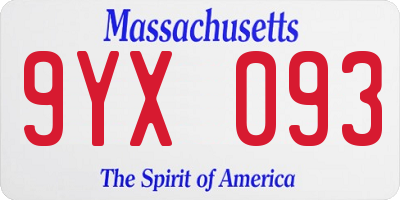 MA license plate 9YX093