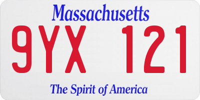 MA license plate 9YX121