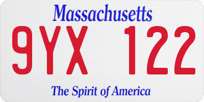 MA license plate 9YX122