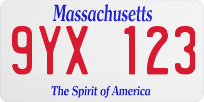 MA license plate 9YX123