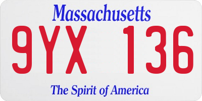 MA license plate 9YX136