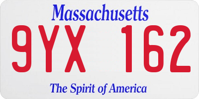 MA license plate 9YX162