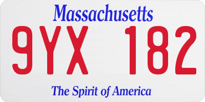 MA license plate 9YX182