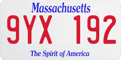 MA license plate 9YX192