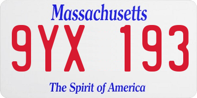 MA license plate 9YX193
