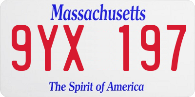 MA license plate 9YX197