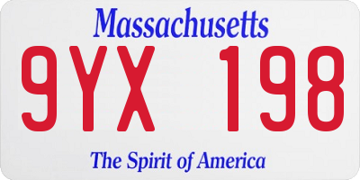 MA license plate 9YX198