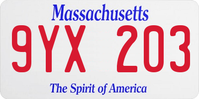 MA license plate 9YX203