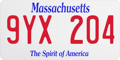 MA license plate 9YX204