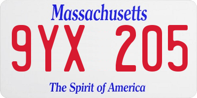 MA license plate 9YX205