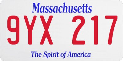MA license plate 9YX217