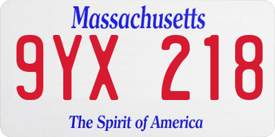 MA license plate 9YX218