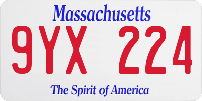 MA license plate 9YX224