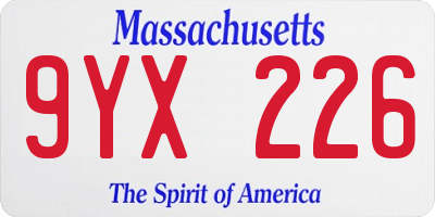 MA license plate 9YX226