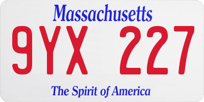 MA license plate 9YX227