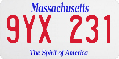 MA license plate 9YX231