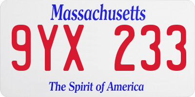 MA license plate 9YX233