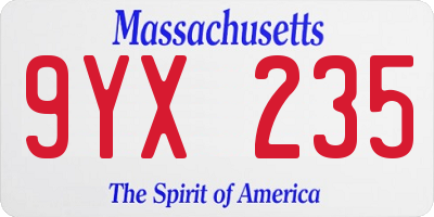 MA license plate 9YX235