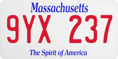 MA license plate 9YX237