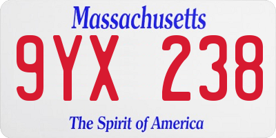 MA license plate 9YX238