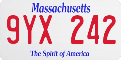 MA license plate 9YX242