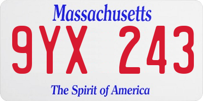 MA license plate 9YX243
