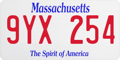 MA license plate 9YX254
