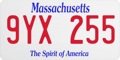 MA license plate 9YX255