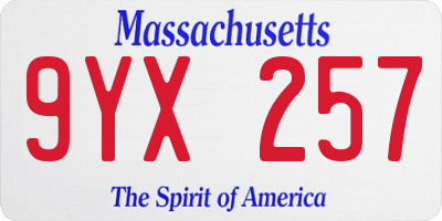 MA license plate 9YX257