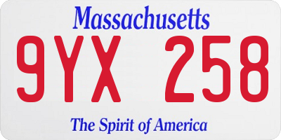 MA license plate 9YX258