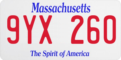 MA license plate 9YX260