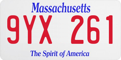 MA license plate 9YX261