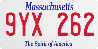 MA license plate 9YX262