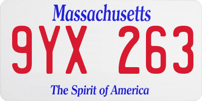 MA license plate 9YX263