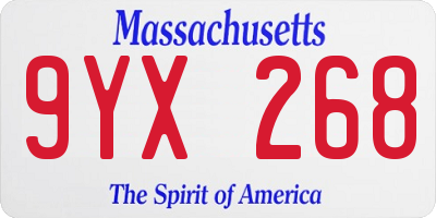 MA license plate 9YX268