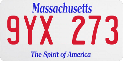 MA license plate 9YX273