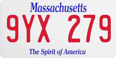 MA license plate 9YX279