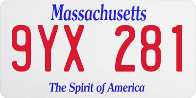 MA license plate 9YX281