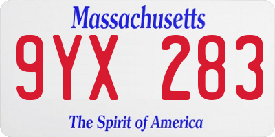 MA license plate 9YX283