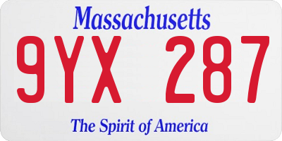 MA license plate 9YX287