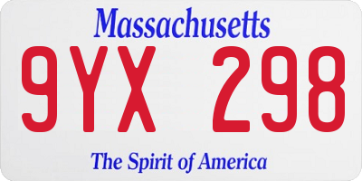 MA license plate 9YX298