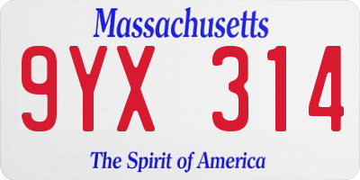 MA license plate 9YX314