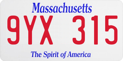 MA license plate 9YX315