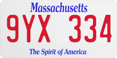 MA license plate 9YX334